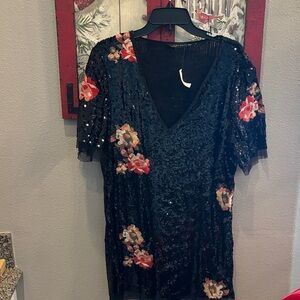 Zara Black Sequin Dress with Floral Accents or long tunic